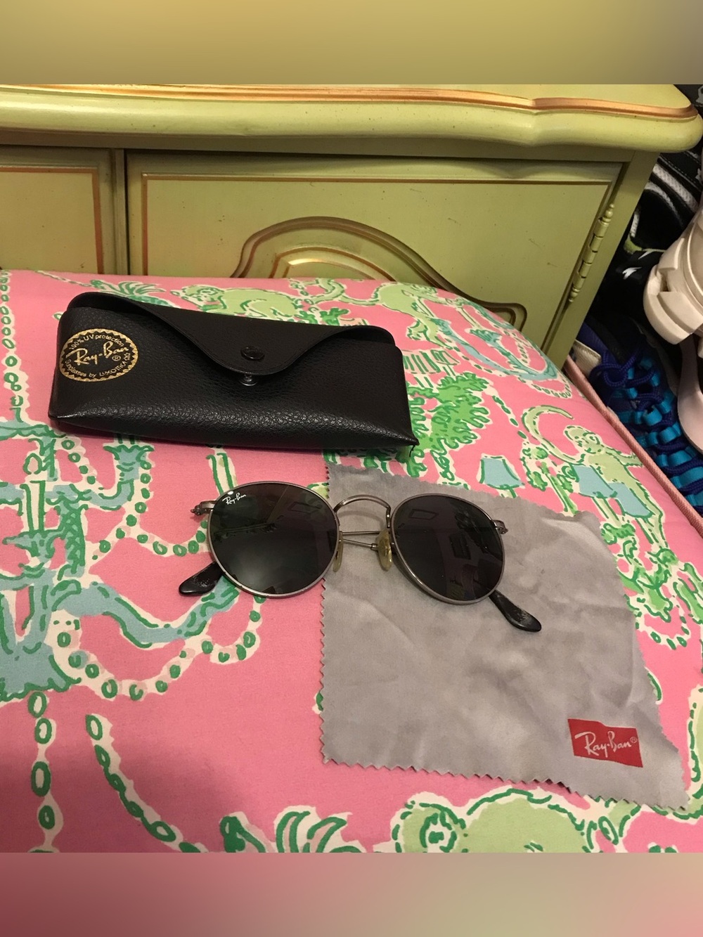 Vintage Ray Ban rb 3447 silver round metal sunglasses in case John Lennon